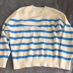 Blue and Cream Striped Men's Sweater
